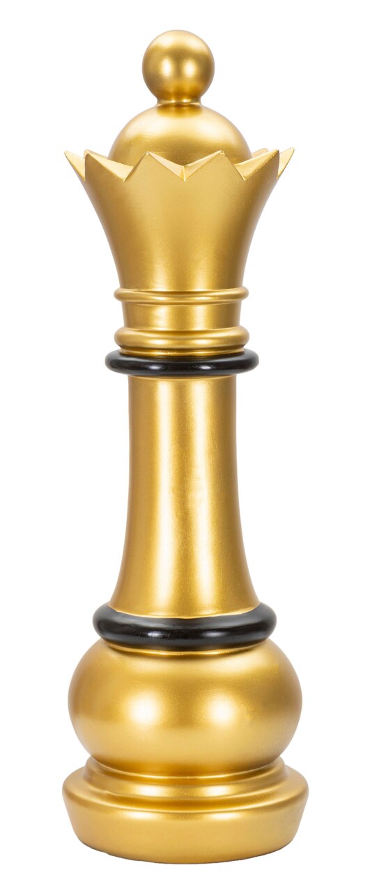 Statueta decorativa / Piesa de sah Regina, Gold Queen, Mauro Ferretti, Ø15 x 50 cm, polirasina, auriu/negru - imagine 7